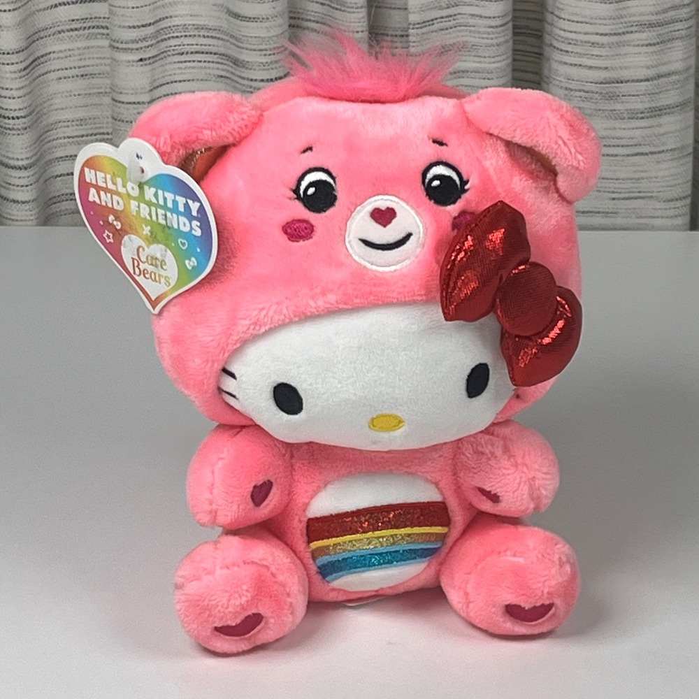 Hello Kitty x Care Bears Cheer Bear Costume Plush Pink Sanrio Basic Fun 2023 8"